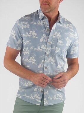 Tailor Vintage Knit Shirt - Stretch Jersey Blue Hawaiian print XXL